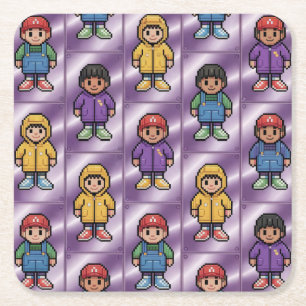 Dessous-de-verre Carré En Papier Pixel Pals Ensemble de Dessous de verre pour enfan