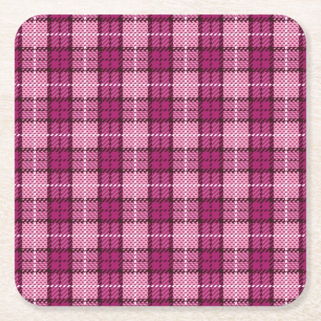 Dessous-de-verre Carré En Papier Pixel Plaid_Magenta-Black (Devant)