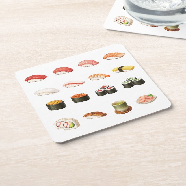 Dessous-de-verre Carré En Papier Pixel Sushi Coaster – Japanese Food Design (Incliné)
