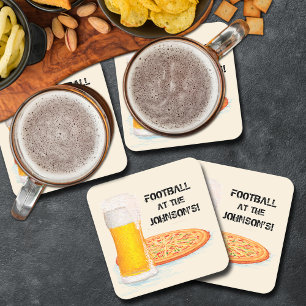Dessous-de-verre Carré En Papier Pizza et bière Super Fan Football Party
