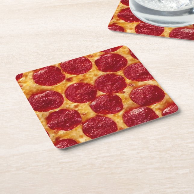 Dessous-de-verre Carré En Papier pizza pepperonis (Incliné)
