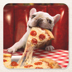 Dessous-de-verre Carré En Papier Pizza Slice mangeur de chien