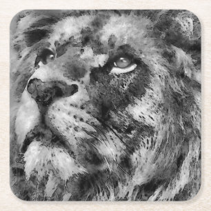 Dessous-de-verre Carré En Papier Placid Lion Face Argent