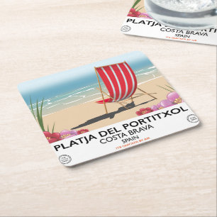 Dessous-de-verre Carré En Papier Plage de Portitxol, Costa Brava, Espagne