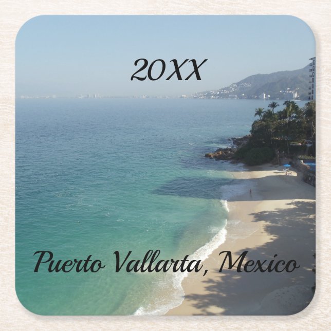 Dessous-de-verre Carré En Papier plage de sable bleu ciel et mer (Devant)