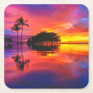 Dessous-de-verre Carré En Papier Plage majestueuse du coucher du soleil Wailea,