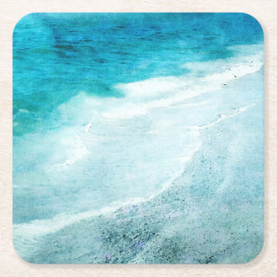 Dessous-de-verre Carré En Papier Plage Retro - Océan bleu Turquoise côtier Aquarell