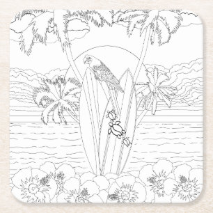 Dessous-de-verre Carré En Papier Plage Surf Planches Dessous de verre en papier cou