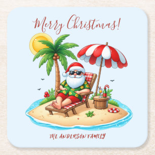 Dessous-de-verre Carré En Papier Plage tropicale & fête de Noël de Santa