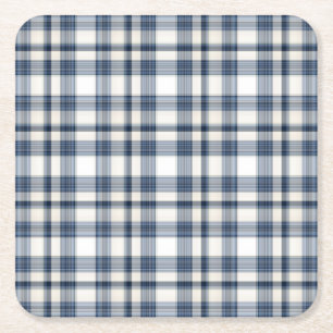Dessous-de-verre Carré En Papier Plaid blanc bleu 1