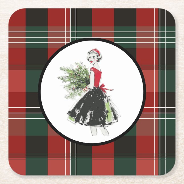 Dessous-de-verre Carré En Papier Plaid Christmas Coaster  (Devant)