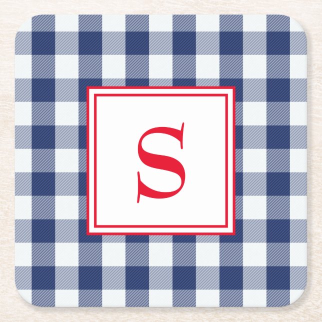 Dessous-de-verre Carré En Papier Plaid personnalisé de buffle bleu et blanc (Devant)