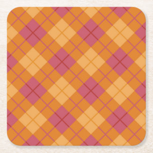 Dessous-de-verre Carré En Papier Plaid polarisé dans l'orange et le rose