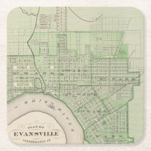 Dessous-de-verre Carré En Papier Plan d'Evansville, Vanderburgh Co