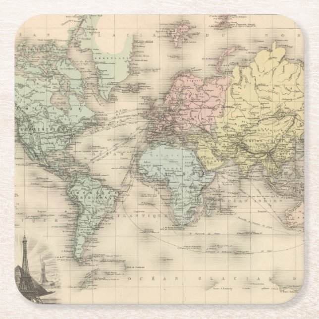 Dessous-de-verre Carré En Papier Planisphere (Devant)