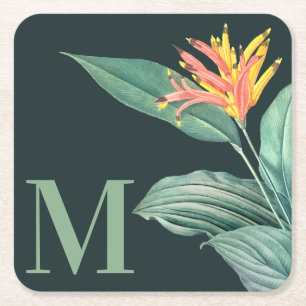 Dessous-de-verre Carré En Papier Plante fleurissant tropical sur décoré d'un