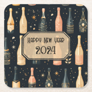 Dessous-de-verre Carré En Papier Plaques de fête du Nouvel An - Champagne Design