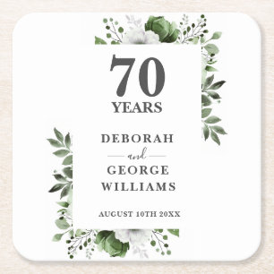 Dessous-de-verre Carré En Papier Platinum Elegant Floral 70e anniversaire Mariage