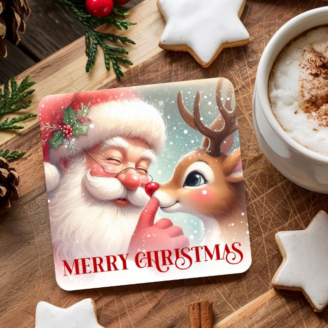 Dessous-de-verre Carré En Papier Playful Santa and Rudolph Festive Drink Coasters (Playful Santa and Rudolph Festive Drink Coasters)