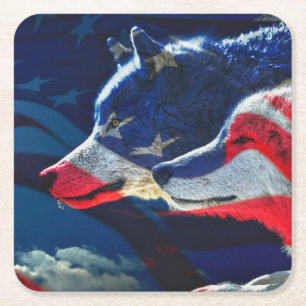 Dessous-de-verre Carré En Papier Pleine lune du drapeau américain Wolf