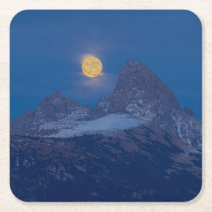 Dessous-de-verre Carré En Papier Pleine Lune Levante   Grand Teton Driggs, Idaho