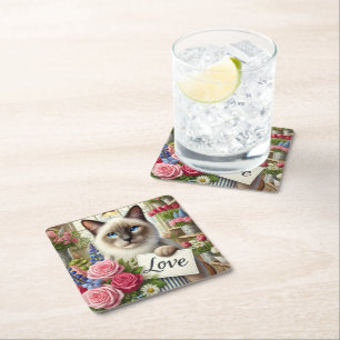 Dessous-de-verre Carré En Papier Ploriste de chat avec carte Amour