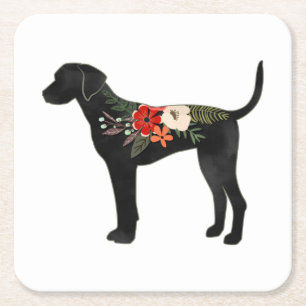 Dessous-de-verre Carré En Papier Plott Hound Chien race Boho Floral Silhouette