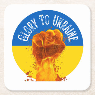 Dessous-de-verre Carré En Papier Poing enflammé Drapeau de l'Ukraine Résistance Sou