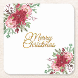 Dessous-de-verre Carré En Papier Poinsettia de Noël Élégante
