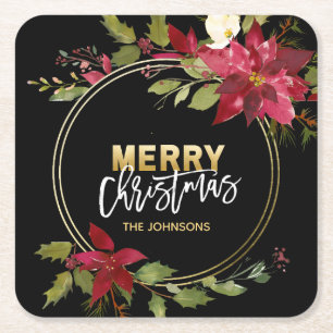 Dessous-de-verre Carré En Papier Poinsettia de rouge d'or de vacances de Noël