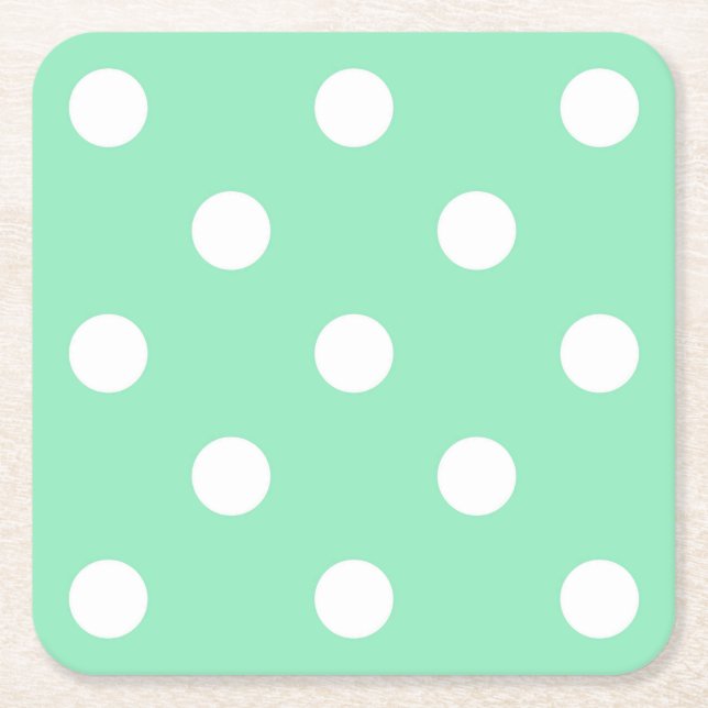 Dessous-de-verre Carré En Papier Points blancs verts de menthe classique Modèle élé (Devant)