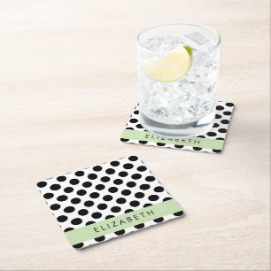 Dessous-de-verre Carré En Papier Pois noirs et blancs, pointillés, Votre nom