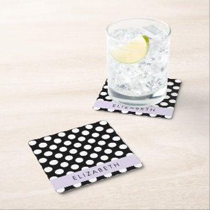 Dessous-de-verre Carré En Papier Pois noirs et blancs, pointillés, Votre nom
