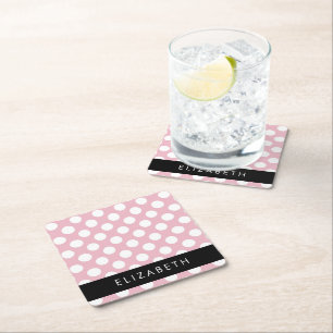 Dessous-de-verre Carré En Papier Pois roses, Motif Pointe Polka, Votre Nom