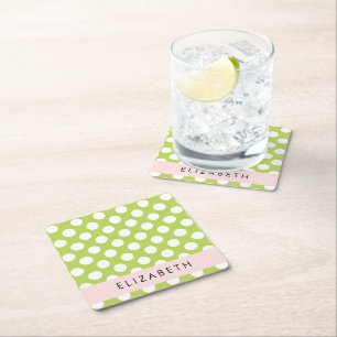 Dessous-de-verre Carré En Papier Pois verts, Motif Pointe Polka, Votre Nom