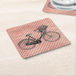 Dessous-de-verre Carré En Papier Pois vintages Vélo Pink