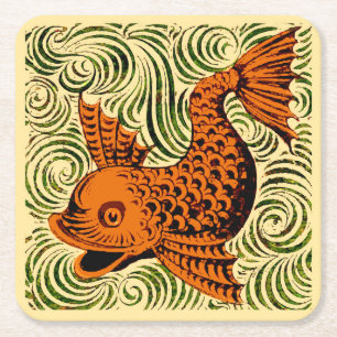 Dessous-de-verre Carré En Papier Poisson Antique Carrelage Ancien art