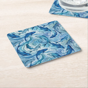 Dessous-de-verre Carré En Papier Poisson Bleu Mystique Flowing Harmony