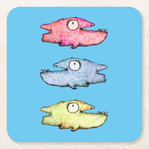 Dessous-de-verre Carré En Papier Poisson coloré nageant heureux