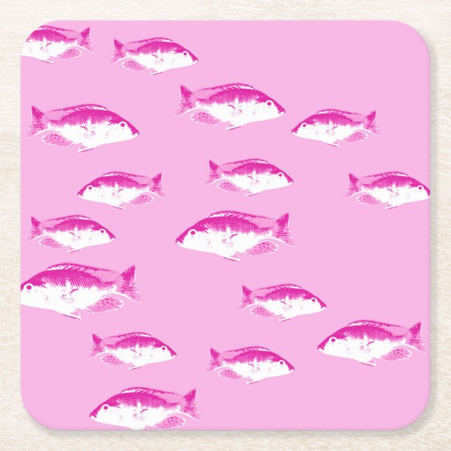 Dessous-de-verre Carré En Papier Poisson rose (Devant)