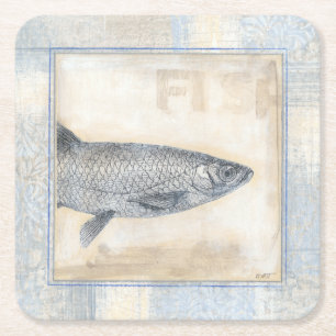 Dessous-de-verre Carré En Papier Poissons gris sur l'arrière - plan beige