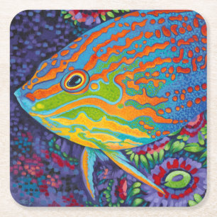 Dessous-de-verre Carré En Papier Poissons tropicaux brillants I