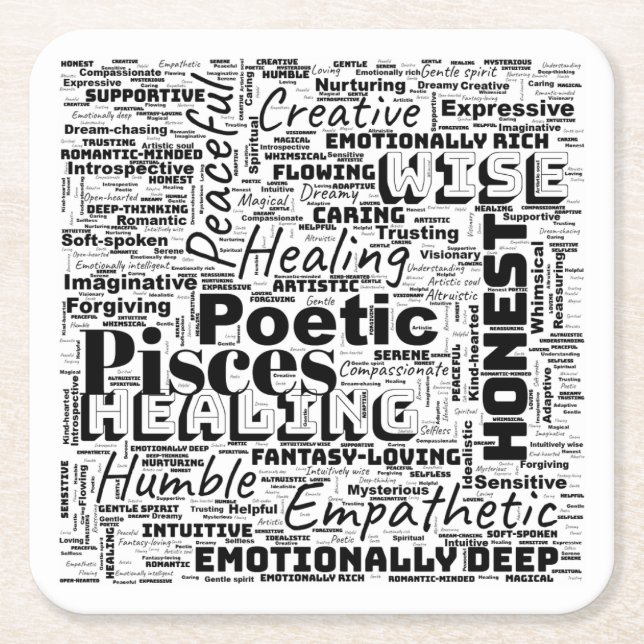 Dessous-de-verre Carré En Papier Poissons Zodiac Word Cloud Inspiration (Devant)