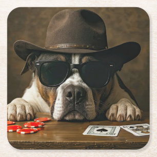Dessous-de-verre Carré En Papier Poker Blackjack Western Pitbull Mignon
