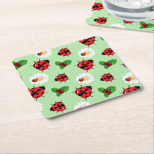 Dessous-de-verre Carré En Papier Polka rouge mignon point Ladybug Fleur de margueri