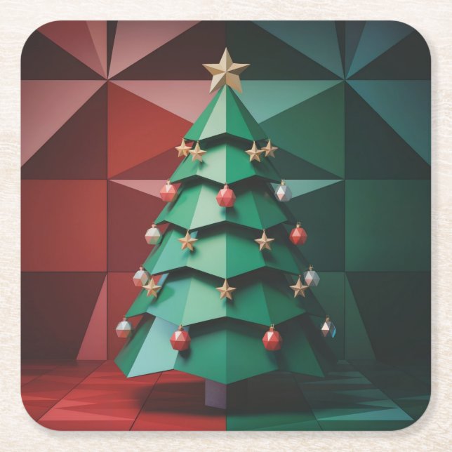 Dessous-de-verre Carré En Papier  Polygonal Christmas Tree In Room Coaster Set (Devant)