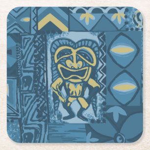 Dessous-de-verre Carré En Papier Pomaika’i Tiki Tapa Hawaïen Vintage