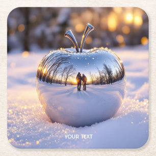 Dessous-de-verre Carré En Papier Pomme à neige d'hiver mignonne Imaginaire
