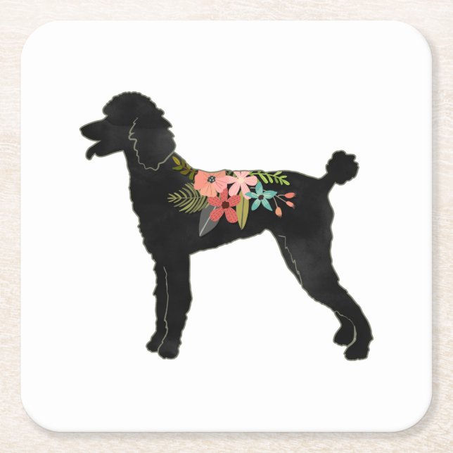 Dessous-de-verre Carré En Papier Poodle Dog Breed Boho Floral Silhouette (Devant)