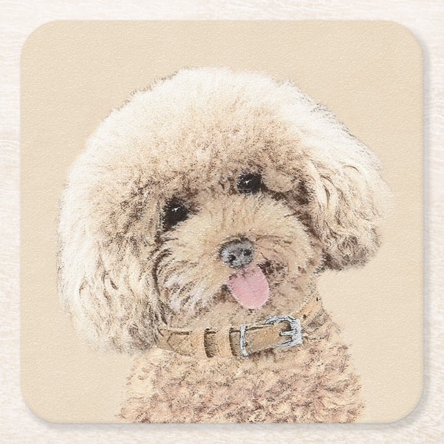 Dessous-de-verre Carré En Papier Poodle Miniature Toy Apricot Crème Chien Brown Art (Devant)